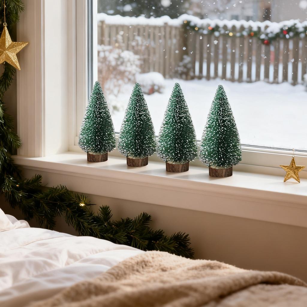 Juldekorationer, nålar, julgranar, små hushållsbordsdekorationer.