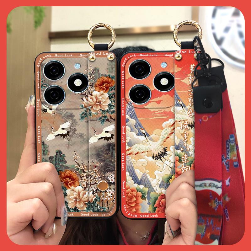 Soft case Fashion Phone Case For Tecno Spark20/KJ5 Lanyard Waterproof Ring Wrist Strap Back Cover Silicone Shockproof