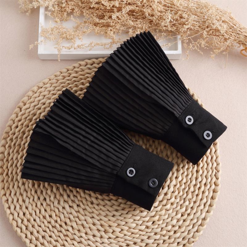 Fake Cuff Sleeve Women White Female Lace Pleated Flare Sleeve Detachable False Cuffs Ruffles Wristband Decorative Accessory