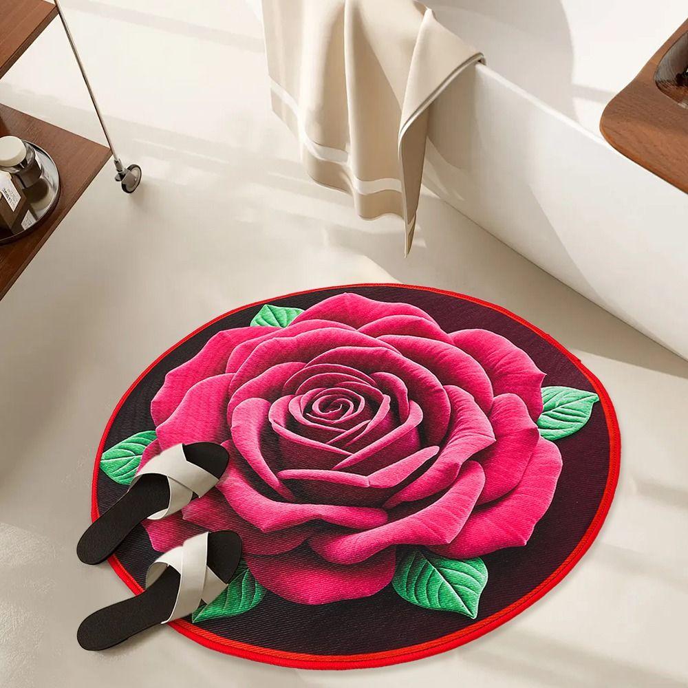 Quick Dry Rose Floor Mat Absorbent Bathroom Rug Creative Flower Carpet  for Living Room Bedroom