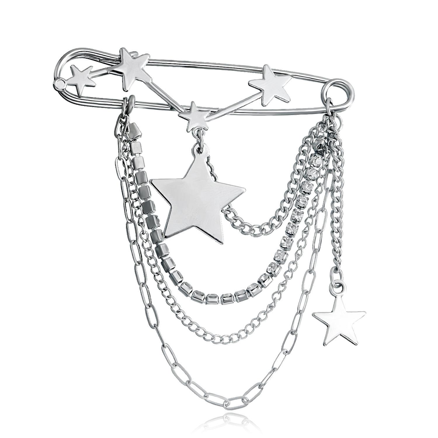 

Модная брошь-цепочка со звездой для демонстрации очарования, трендовая брошь-булавка в форме цепочки, украшение для воротника женской одежды