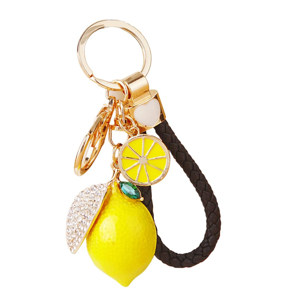 Fashionable Lemon Key Ring With 4 Vibrant Rope Choices Metal Material Lightweight 10.5cm For Practical Use