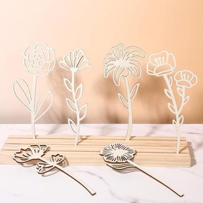 Yousheng Wood Wildflower Decor Colorable Floral Cutouts Signs with Stem Boho Wood Flower Bouquet for Home Birthday Holiday Art DIY Nursery Decoration