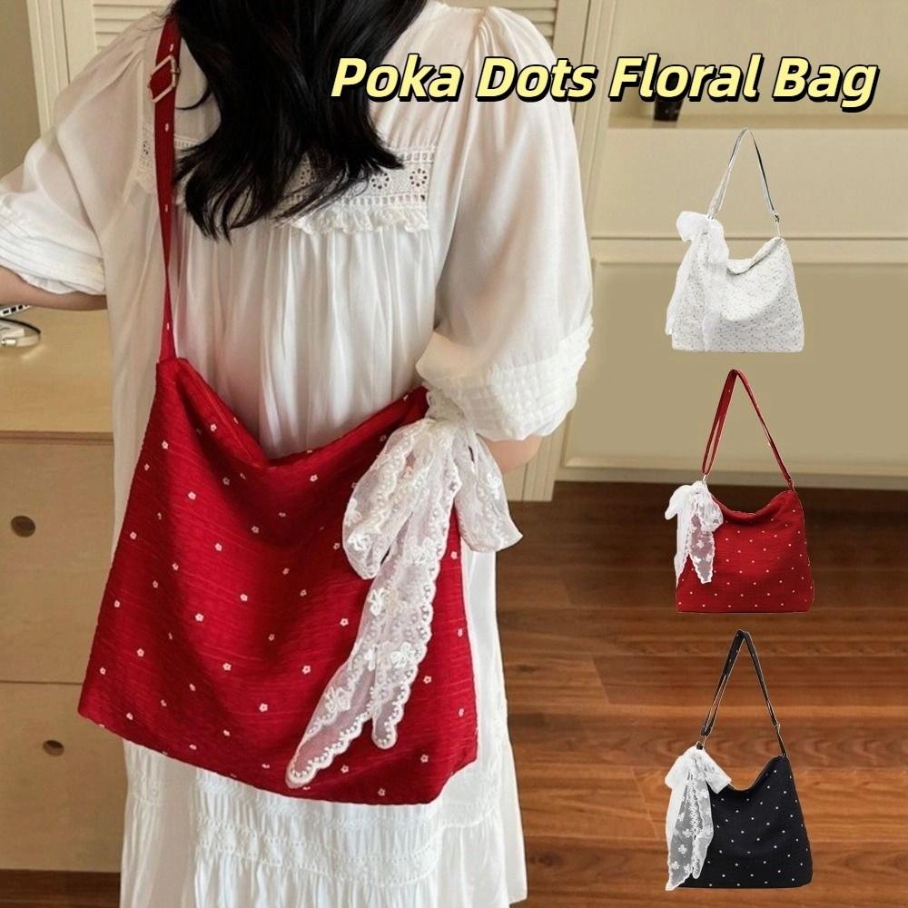 Lace Ribbons Poka Dots Bag Stylish Women's Handbag Fashion Floral Messenger Bag Commuting