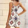 Summer New Retro Geometry and Lines  Patterns  Print Sleeveless Bodycon Dress with Pockets Sexy Slim Fit Elegant Party Dress
