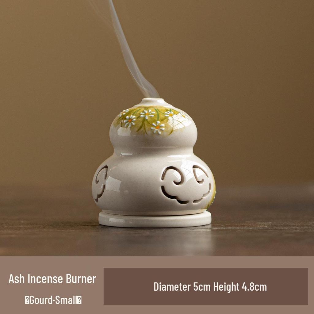 Zen Style Ceramic Gourd Incense Burner for Coil and Agarwood Incense, Home Tea Ceremony Burner