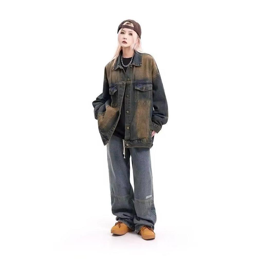 2025 Unisex High Street Washed Distressed Denim Jacket - American Retro Spring/Autumn Collection