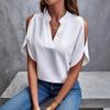 2026 Summer New V-neck Elegant Short-sleeve Fashionable Off-shoulder Women's Solid Color Top