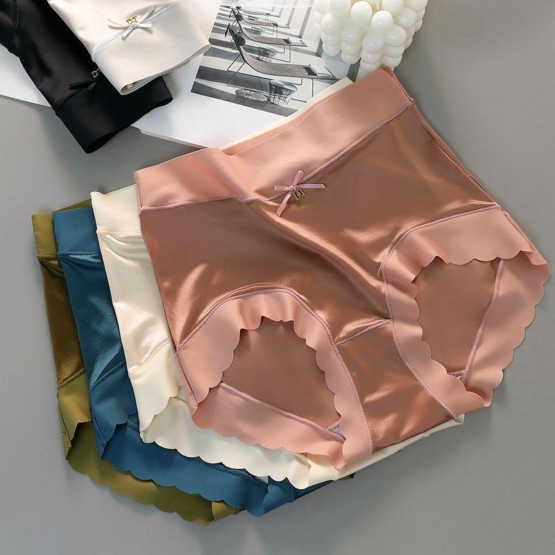 4pcs Women's Plus-Size Seamless Mid-High Waisted Ice Silk Underwear Sexy Luxury Mulberry Silk Shorts