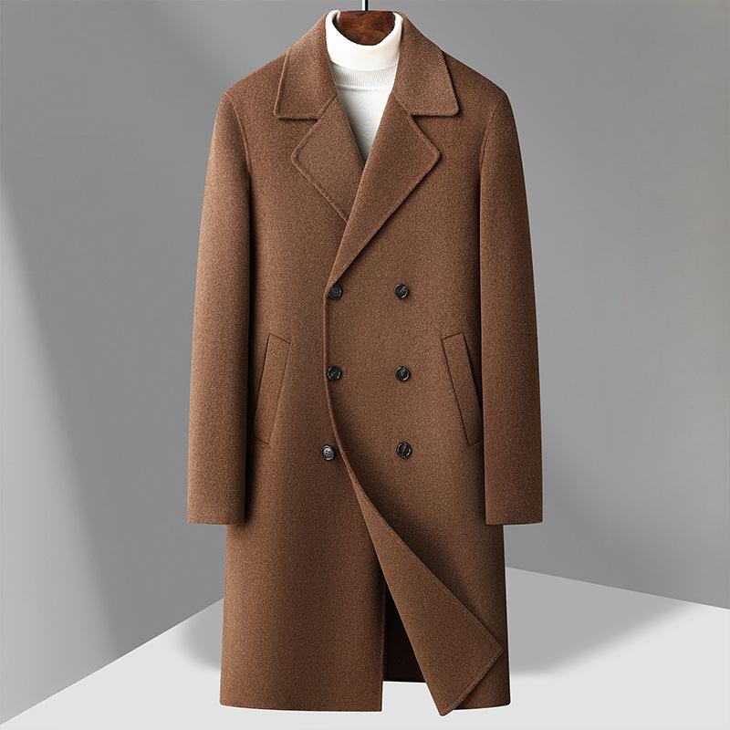 100% Wool Coat Long Double-breasted Thickened Goose Down Take-off Liner Double-sided Woolen Coat Trench Coat Men's Coat