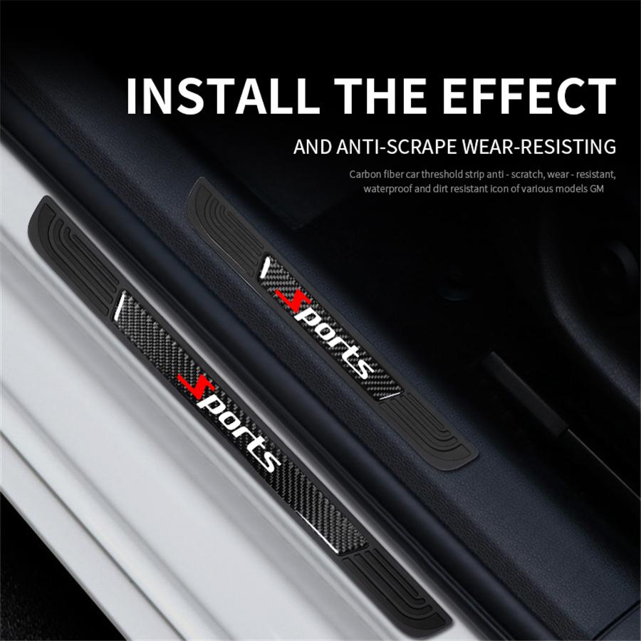 4pcs Universal Real Carbon Fiber+Rubber Car Door Scuff Sill Cover Step Protector