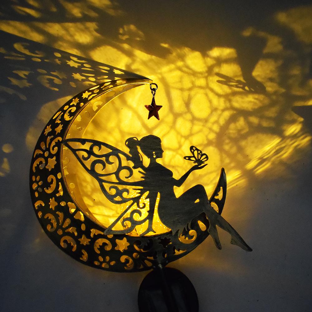 Antique Iron Art Solar Garden Lights: Moon & Sun Design Landscape Spotlight