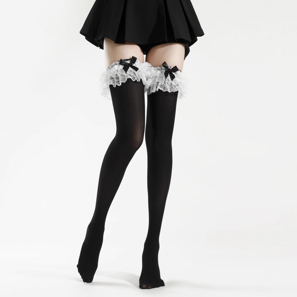 

Lolita Large Lace Knee Socks Children Multi-Layer Lace Bow Lolita Calf Socks Jk Sweet Wind Black One size fits all чорний
