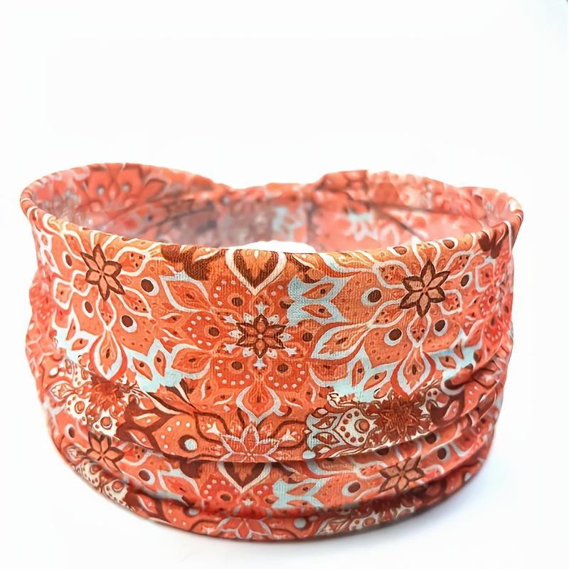 

1pc Women S Yoga Headband with Mandala Print - Breathable Hair Tie for Fitness, Yoga, and Casual Wear, Vibrant Floral Design, Secure Fit for Lifestyle помаранчевий