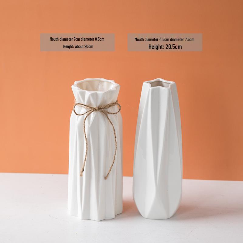 Nordic Minimalist White Ceramic Vase for Hydroponic and Dried Flower Arrangements in Modern Living or Dining Spaces