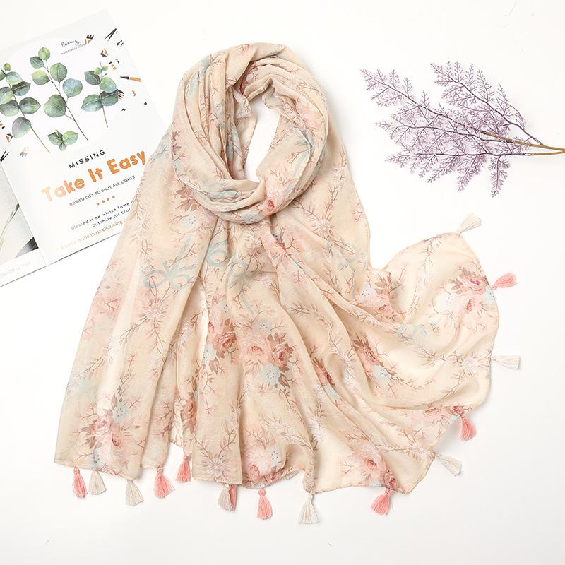 Fashion Luxury Ink Painting Floral Tassel Viscose Shawl Scarf Lady High Quality Wrap Pashmina Stole Bufandas Muslim Hijab