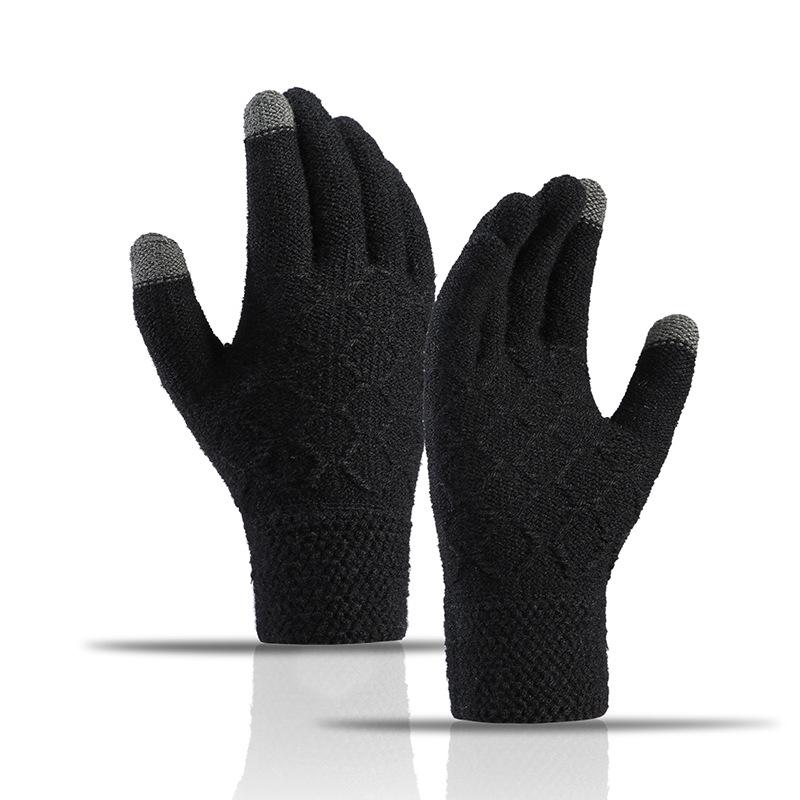 Gestrickte Herrenhandschuhe für den Winter aus Wollgarn für Wärme und verdicktem Fleece mit separaten Fingern für Wärme und große Touchscreen-Handschuhe