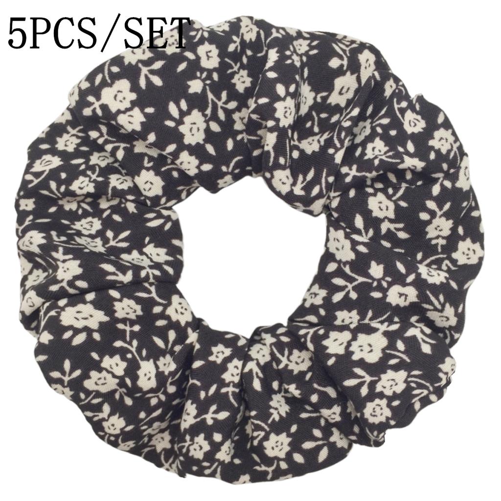 5pcs/set Sweet Cute Print Flower Scrunchies For Women Stretch Hair Accessories Elastic Rubber Band Rope Headwear Ditsy Floral