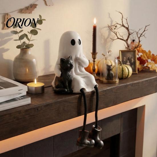 Indoor Halloween Party Supplies Figurines, Spooky Ghost Skeleton Pumpkin Black Cat Resin Ornaments, Table Centerpieces Tabletop Decor for Mantel Shelf