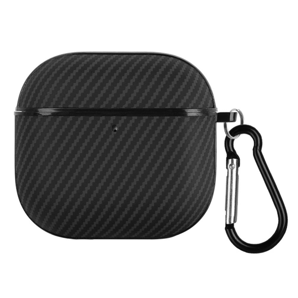 For AirPods 4 Case Carbon Fiber Texture TPU PU Earbuds Protective Cover with Hook