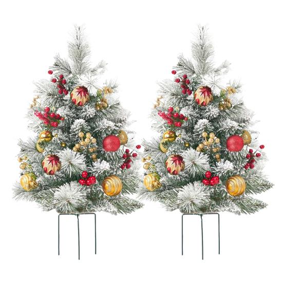 23 Inch Lighted Artificial Christmas Urn Filler Pre-lit Xmas Pine Tree with Cones Red Berries Tripod Stake And LED Light Outdoor Porch Planter Filler