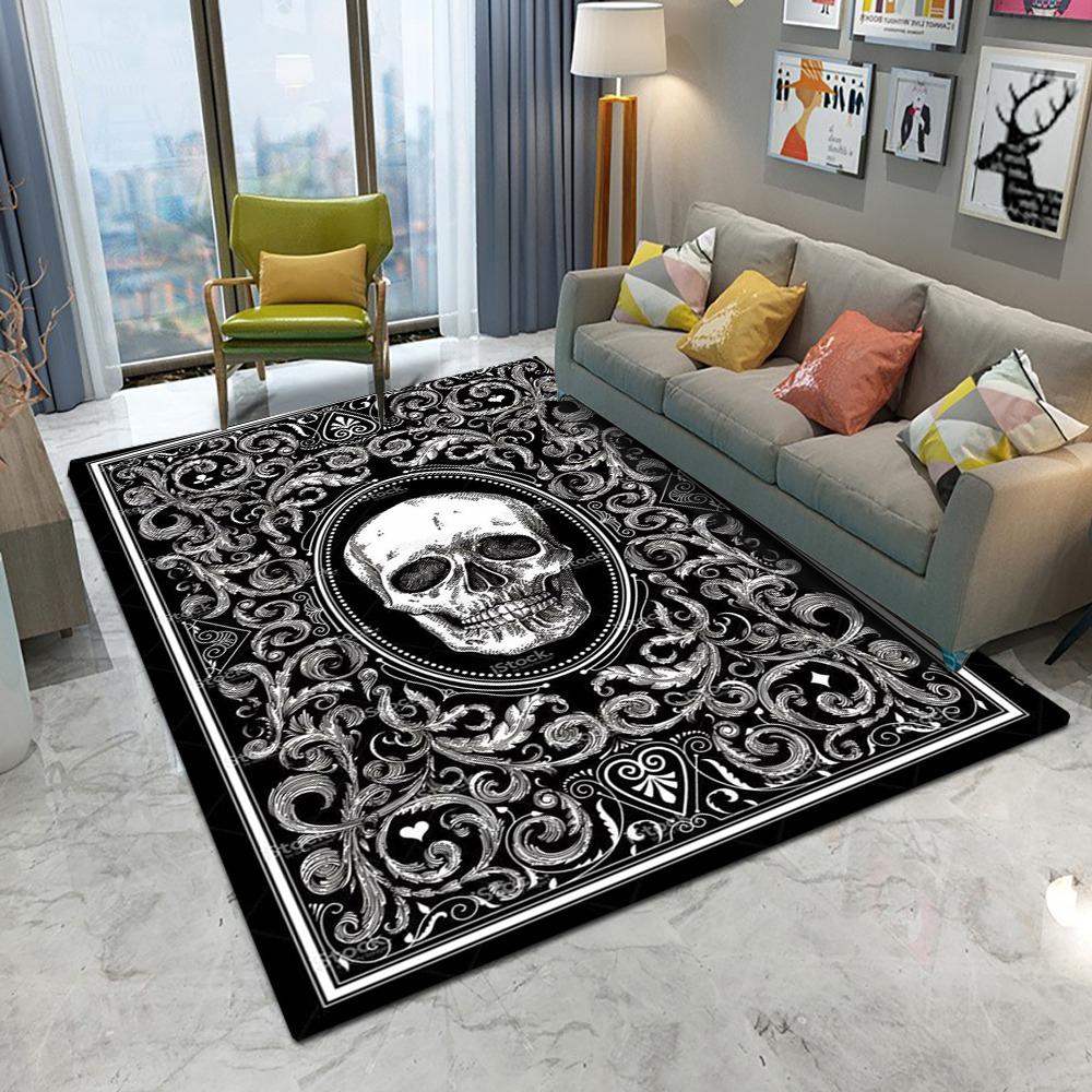 Retro Decorative Pattern Skull Carpet Living Room Sofa Bedroom Study Kitchen Entrance Door Mat Non-slip Playing Cards Decor Rug