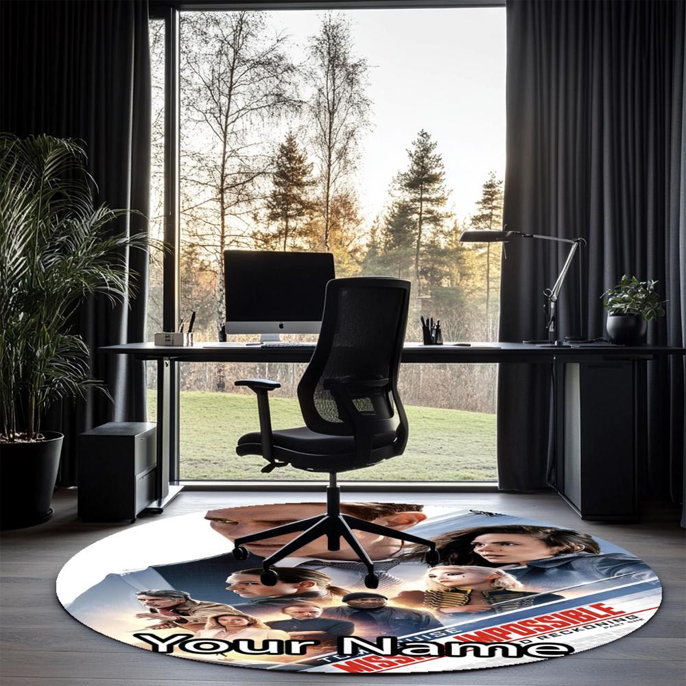 Custom Name Mission Impossible Printed Round Rug Carpet Chair Rug Area Rug Entryway Doormats,for Office Chair Living Room Bedroom Kitchen Room.