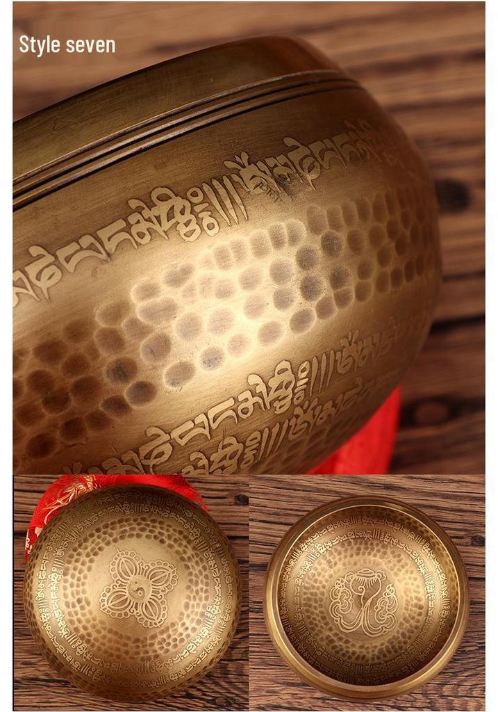 Nepal Bronze Six-Syllable Mantra Tibetan Singing Bowl for Meditation and Incense, Buddha Sound and Chime Bowl.