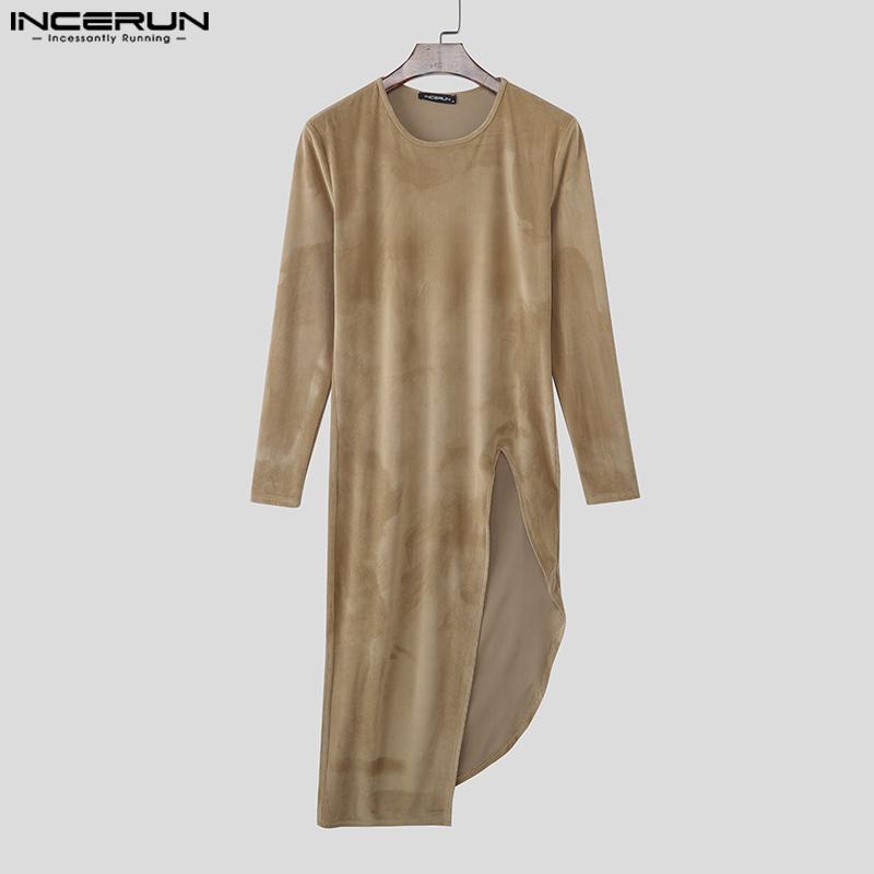 INCERUN Podzim Zima Pánské Kulatý Výstřih Dlouhý Rukáv Nepravidelné Vysoké Rozparky Dlouhé Topy Svetry