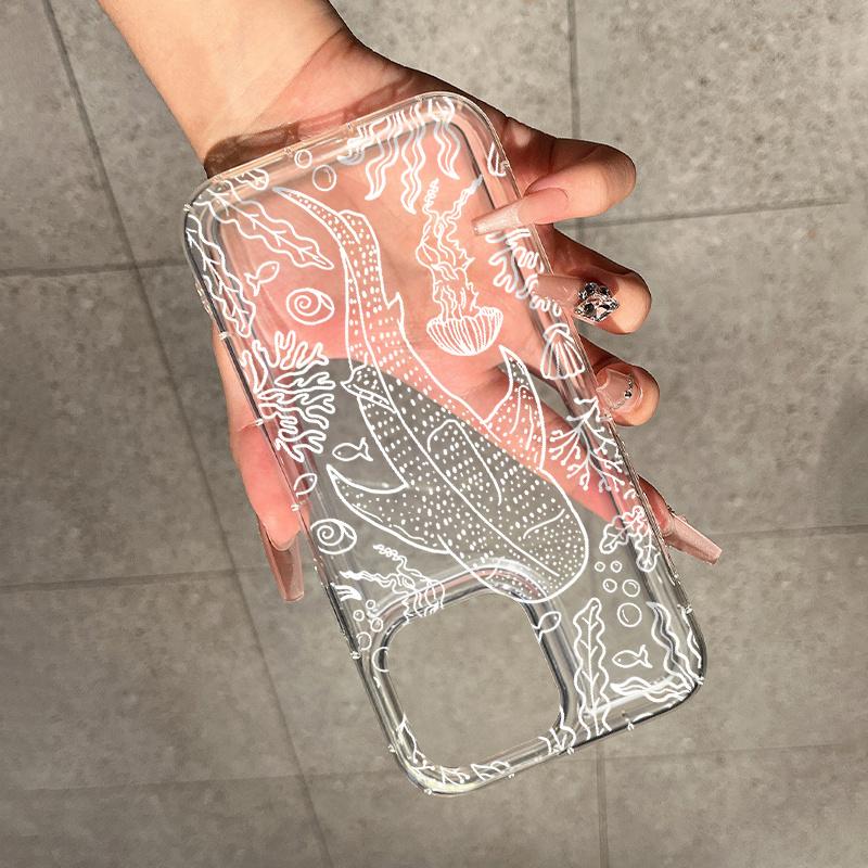 Simple Whale Shark Marine Life Pattern Clear Phone Case For iPhone 16 17 Pro Max 11 12 13 15 14 Plus 16E Anti Drop Soft Cover