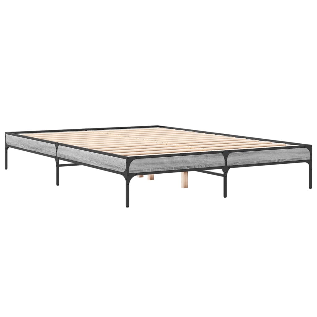 Bed Frame Gray Sonoma 150x200 cm Particleboard and Metal