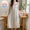 Summer New Woven Embossed Cloud Cotton Suspender Nightdress Women with Chest Pad Girl Loose Large Size Loungewear Long Dress