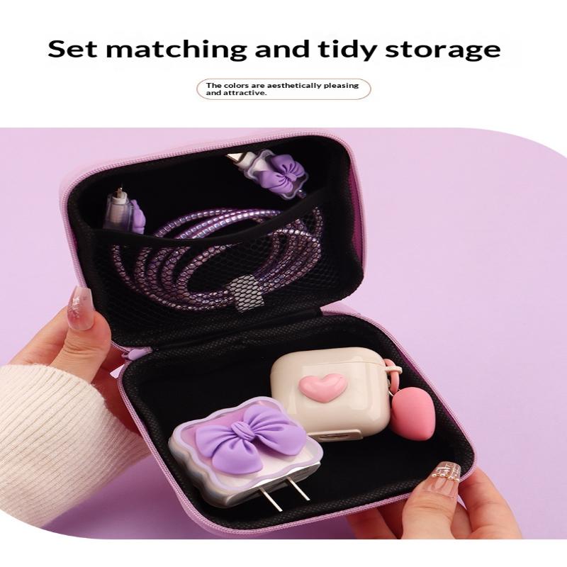 Charger Lid Storage Bag Fashion 3D Heart Design Drop-resistant Protective Case Lightweight Organizer for Office School Travel