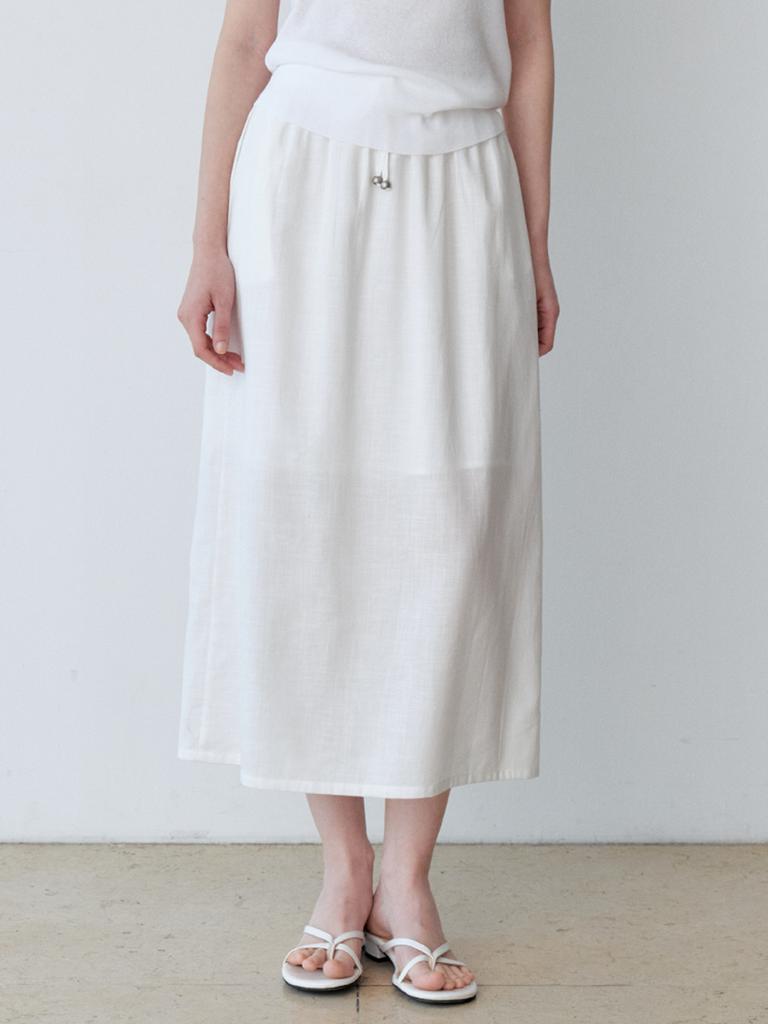Le Studio Linen Blend Back Slit Long Skirt (Iv)