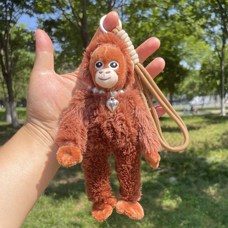 Red Gorilla Plush Doll Kawaii Animation Wear Necklace Monkey Keychain Bag Pendant Plush Fluffy Orangutans Car Key Ring Party Present