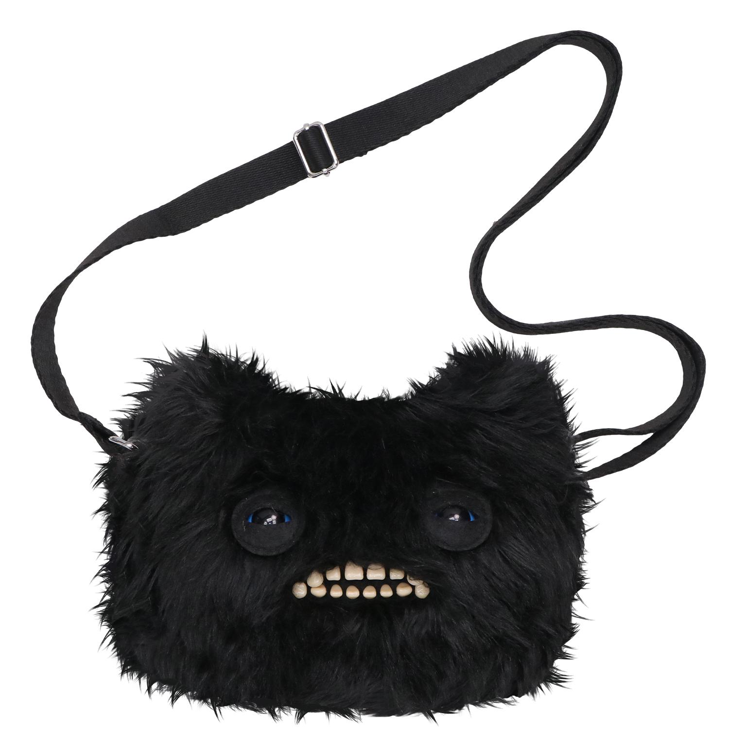 MARKET-3 Lelijke Tanden Monster Pluche Speelgoed Schoudertas Grote Ogen Vreemdeling McStinkles Kat Pluche Crossbody Tas Cadeaus black