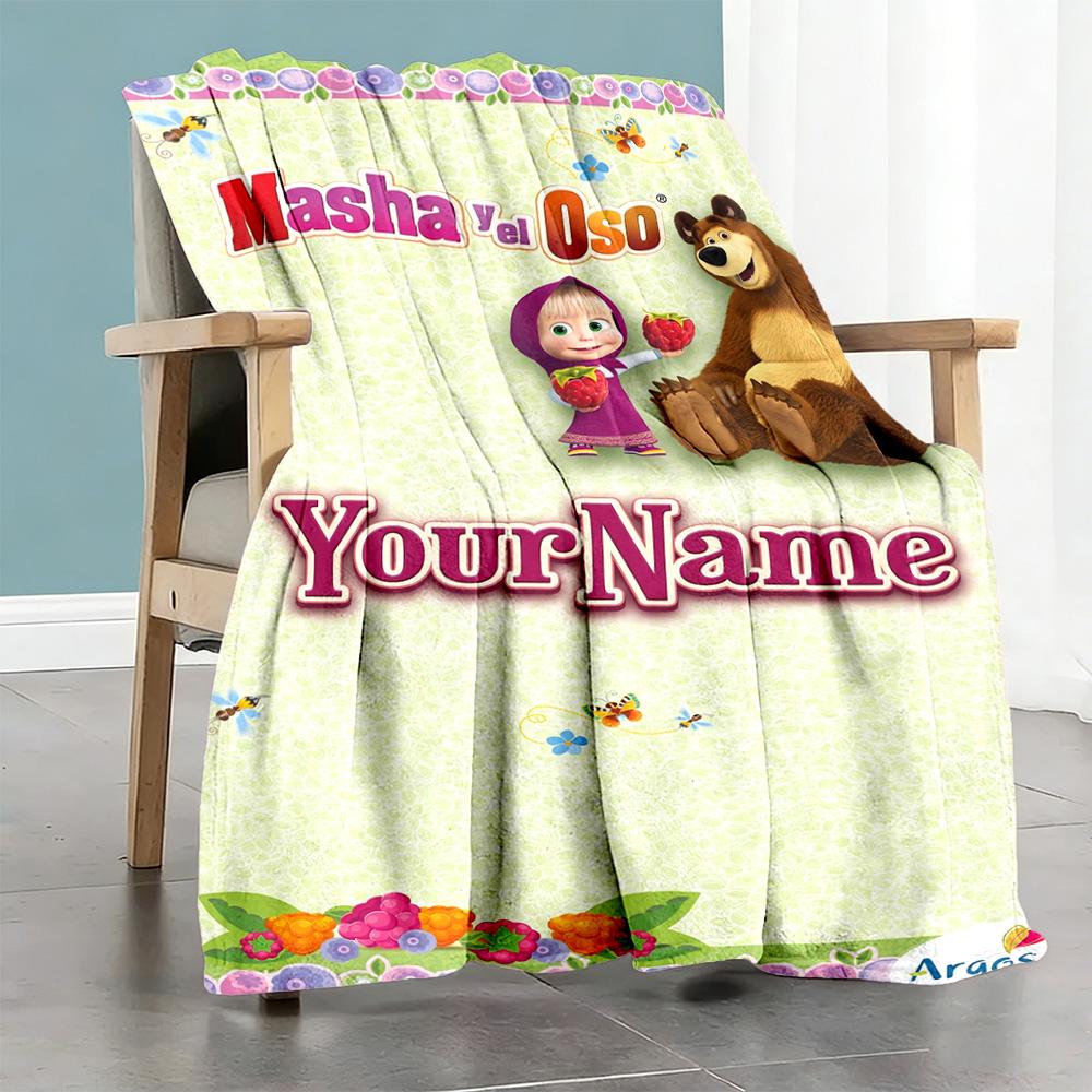 Masha Bear Customize Text Blanket Throw Personalized Blanket Comfortable Throw For Sofa Chair Nap Bedding for All Occasions