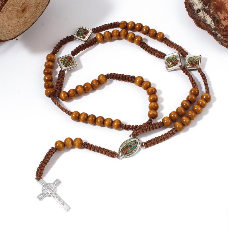 [HF][HS]1Pc Virgin Mary/st Benedict Rosary Beads Necklace For Women Men Catholic Jesus Christ Cross Crucifix Pendant Long Chain