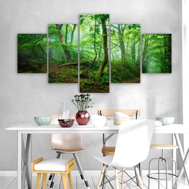 5 Panels Nature Forest Posters Canvas Painting Tree Landscape Picture Prints Wall Art For Living Room Modern Home Decor No Frame