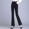 Damen Schwarz Hohe Taille Schlaghose Gerade Beine Elastisch Schlank Geschnitten Freizeit Hose