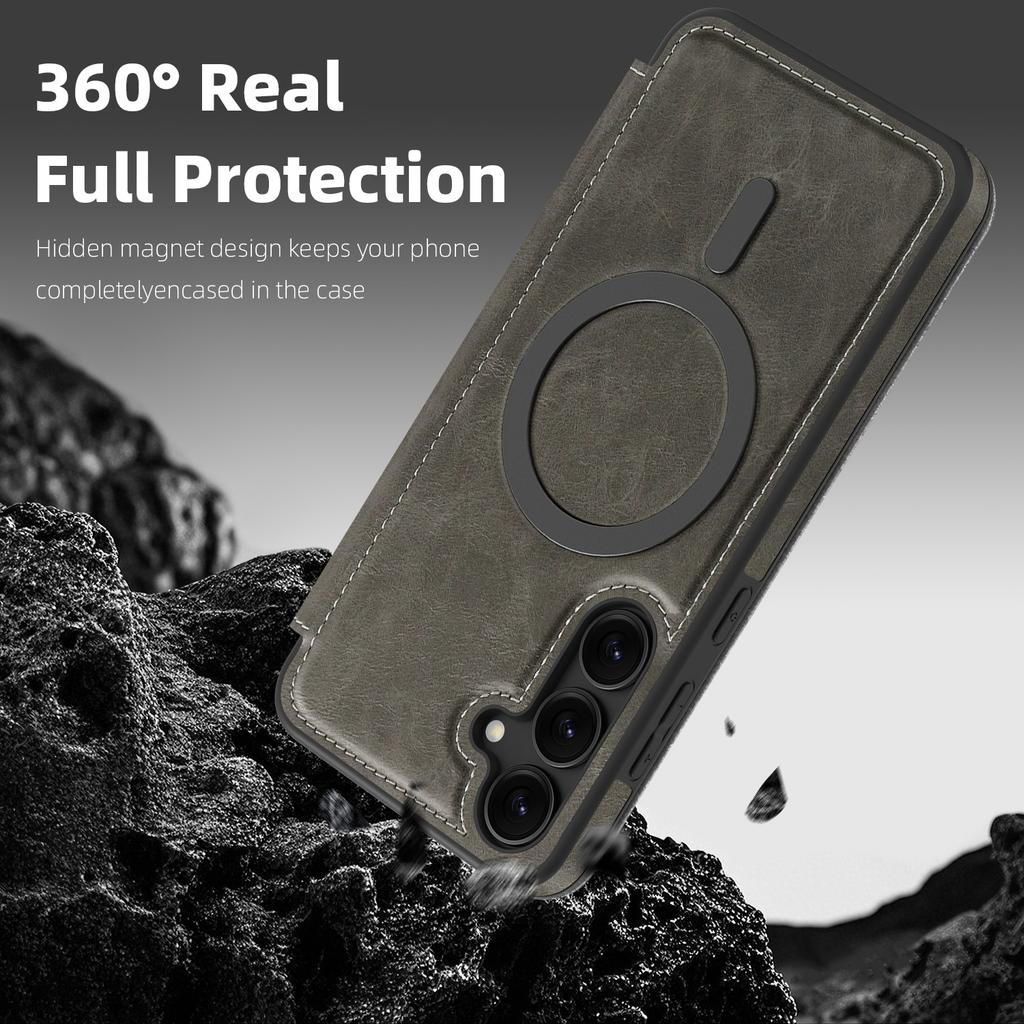 For Samsung Galaxy S24+ Magnetic Case RFID Blocking Card Holder Leather Phone Cover