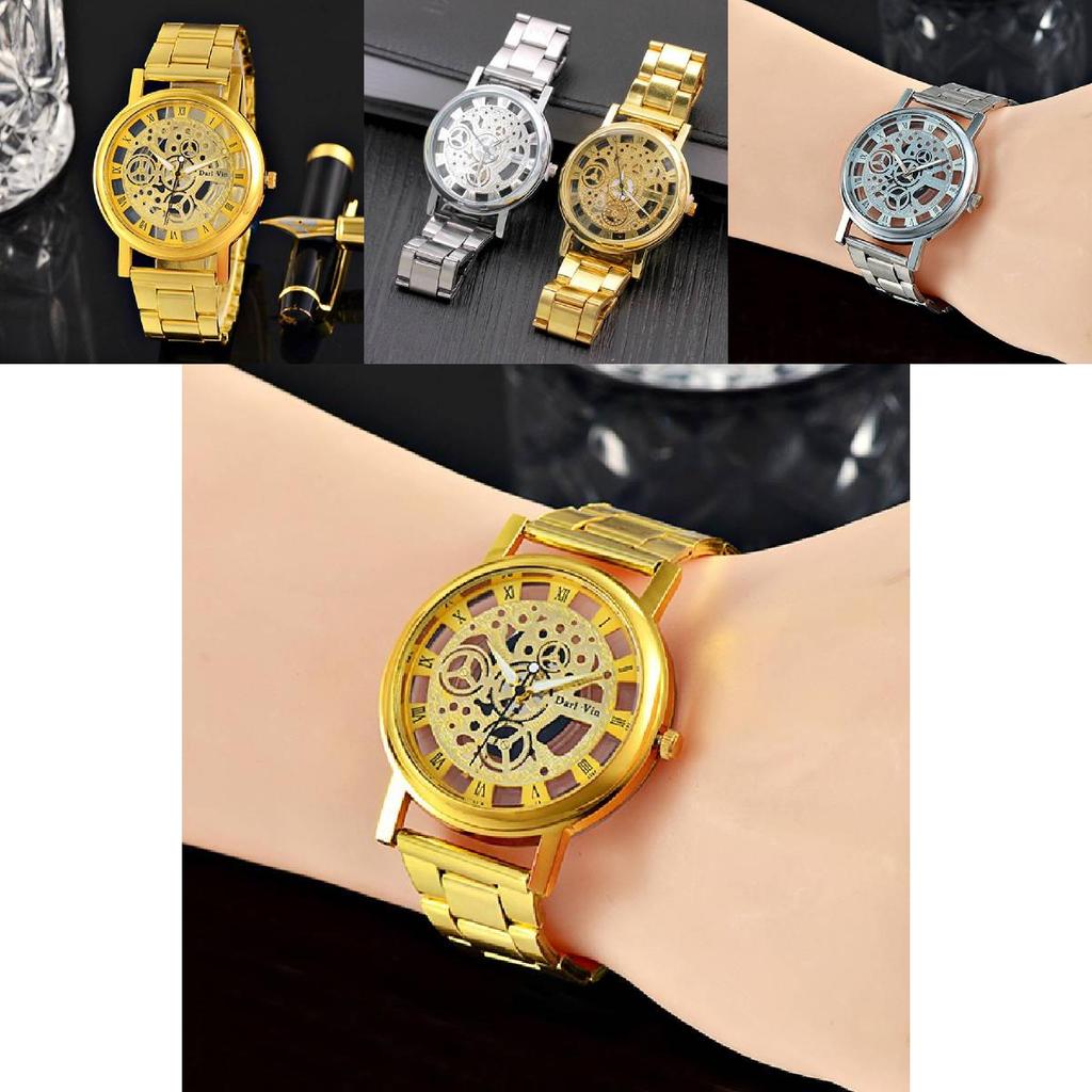 Elegant Geneva Alloy Case Men's Watch With Transparent Dial And Steel Band Stylish Design