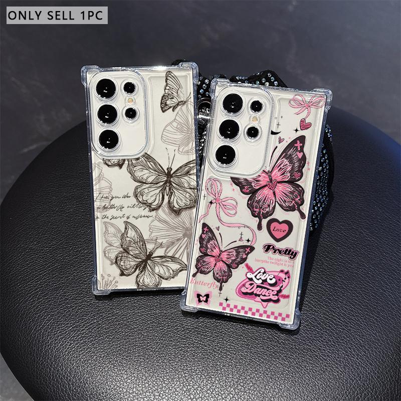 Pink Dreamy Butterfly Phone Case for Samsung A20s A21s A23 A24 25 26 31 32 32 33 34 35 50 51 52 53 54 73 Transparent Soft Covers
