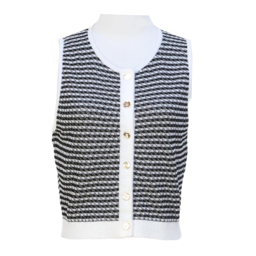 Women's Striped Sleeveless Knit Cardigan - Retro Spring/Summer 2025 Collection