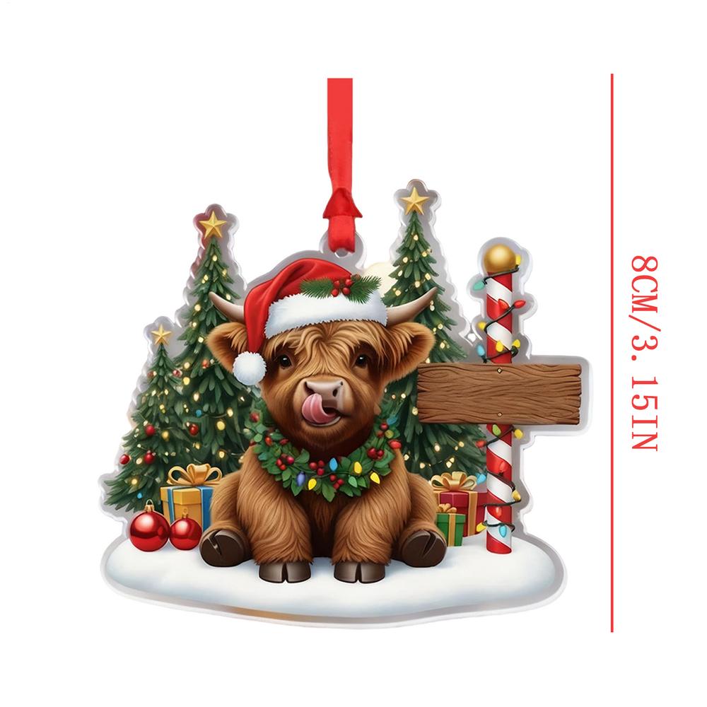 2025 Highland Cattle Christmas Pendant 2D Farm Animal Highland Cattle Christmas Ornament Suitable for Christmas Tree Decoratio