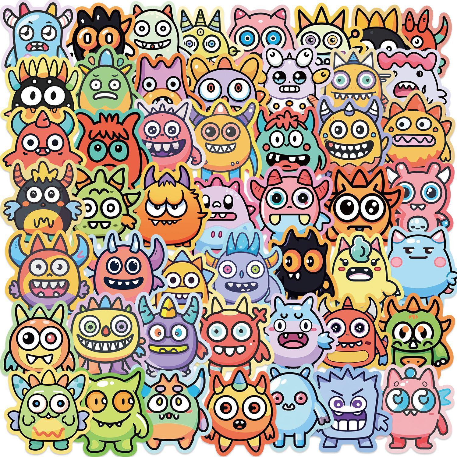 Wucifang Jewelry Unisex Kids 50Pcs Cute Monsters Waterproof Stickers For Phone Guitar Laptop Diy Kids Toy Cartoon Graffiti Decals