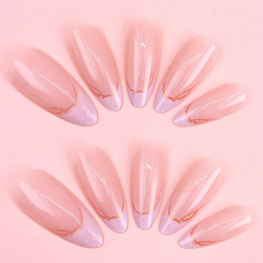 24 Pieces Almond Nail Long Glitter Pearl Phnom Penh French Nail Art Sweet Style  Fashion Mixed Batch Wearing Nail
