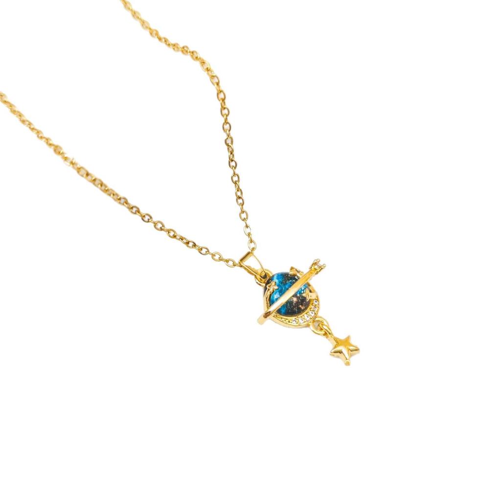 Europäisch-Amerikanische Sternenhimmel Stein Anhänger Halskette für Damen - Hochwertiges Design Schlüsselbein Choker