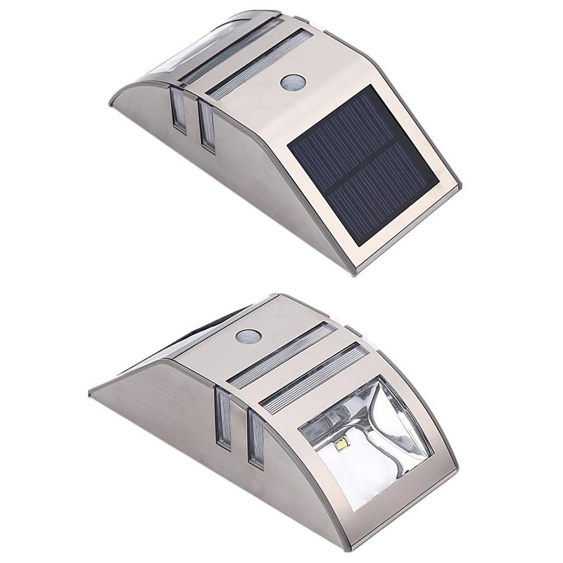 2PCS Waterproof PIR Motion Sensor LED Solar Light Stainless Steel Outdoor Garden Yard Security Wall Lamp