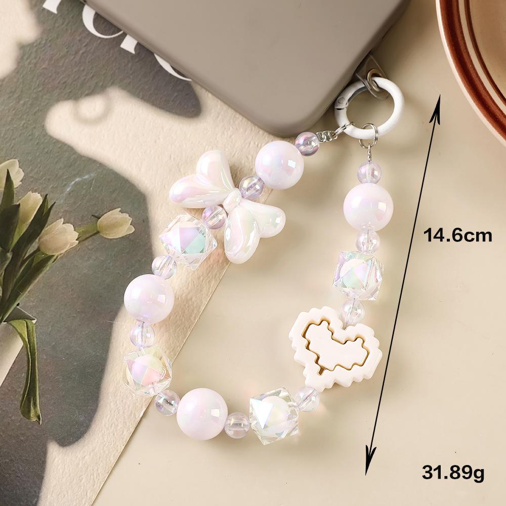 Candy Heart Beaded Phone Lanyard & Bow Charm Keychain Gift
